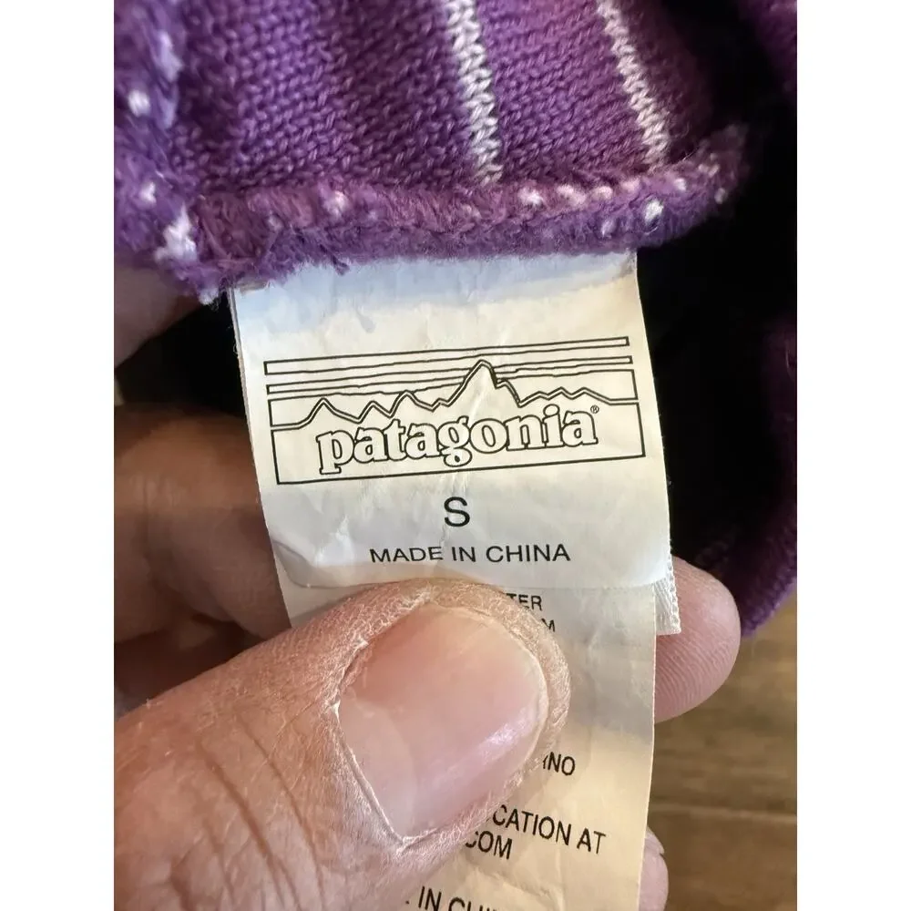 Patagonia Baby Purple White Blue Striped Beanie Warm Hat Size S Small